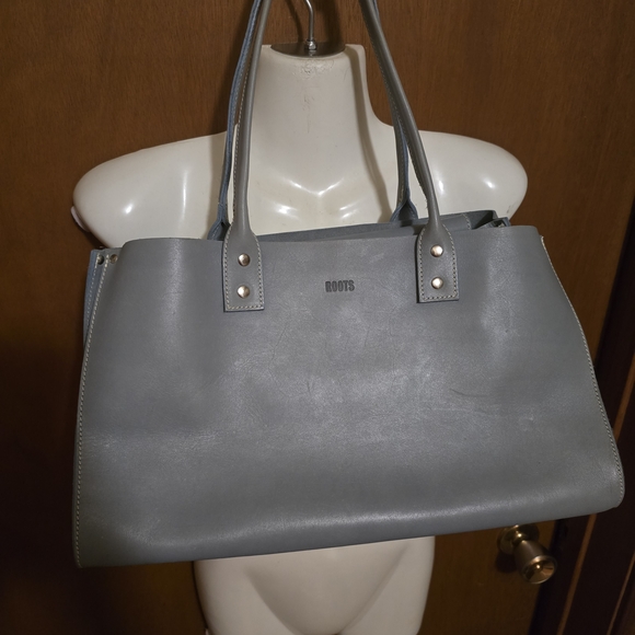 Roots Handbags - Roots Blue Gray Leather Tote Bag